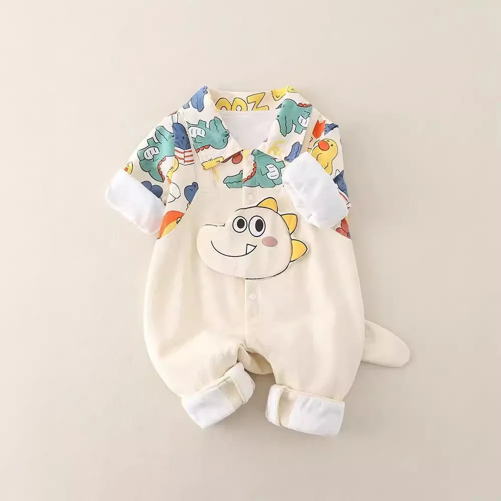 Adorable cotton doodle-print jumpsuit for newborns and toddlers (0–18 months), with long sleeves