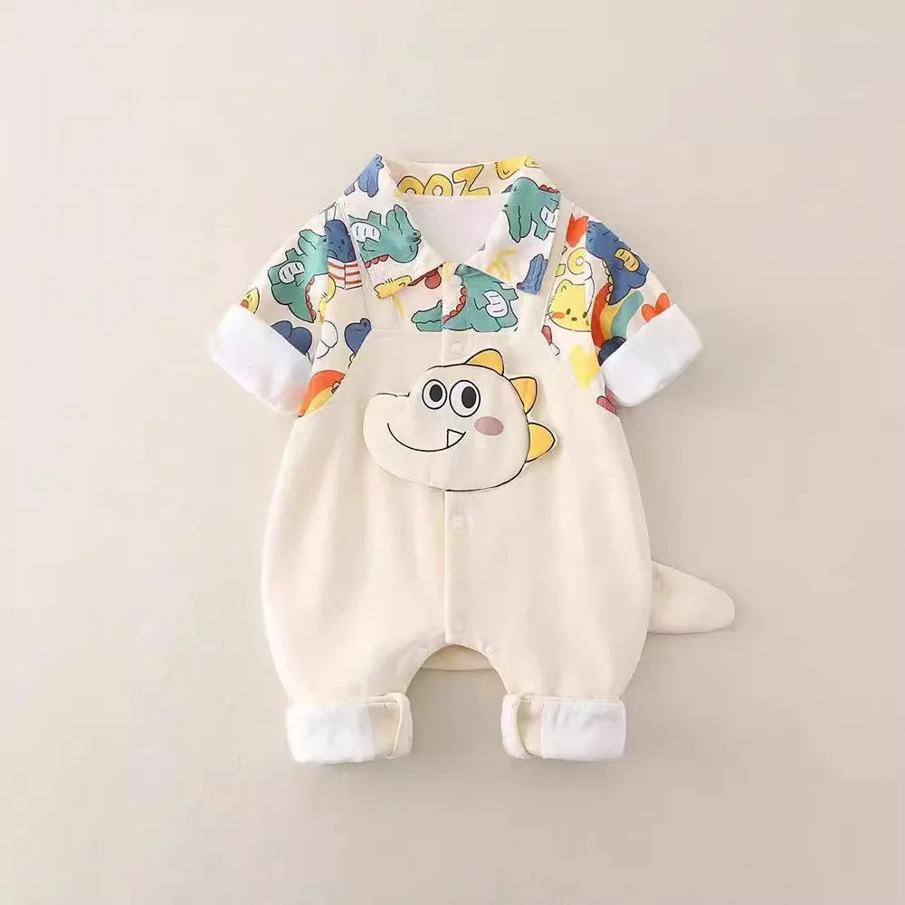 Adorable cotton doodle-print jumpsuit for newborns and toddlers (0–18 months), with long sleeves