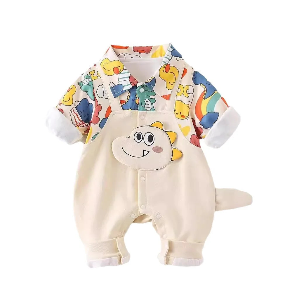 Adorable cotton doodle-print jumpsuit for newborns and toddlers (0–18 months), with long sleeves