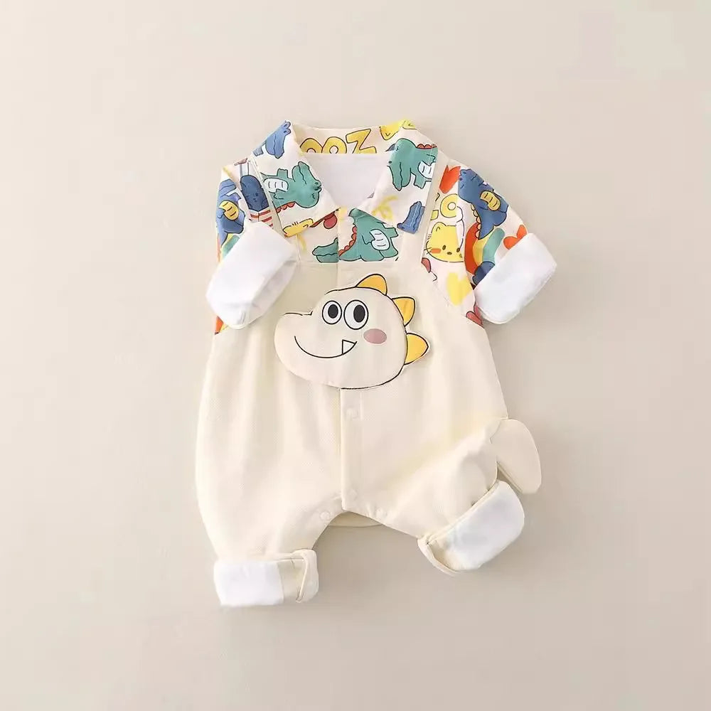 Adorable cotton doodle-print jumpsuit for newborns and toddlers (0–18 months), with long sleeves