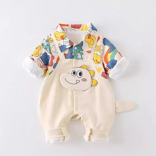 Adorable cotton doodle-print jumpsuit for newborns and toddlers (0–18 months), with long sleeves