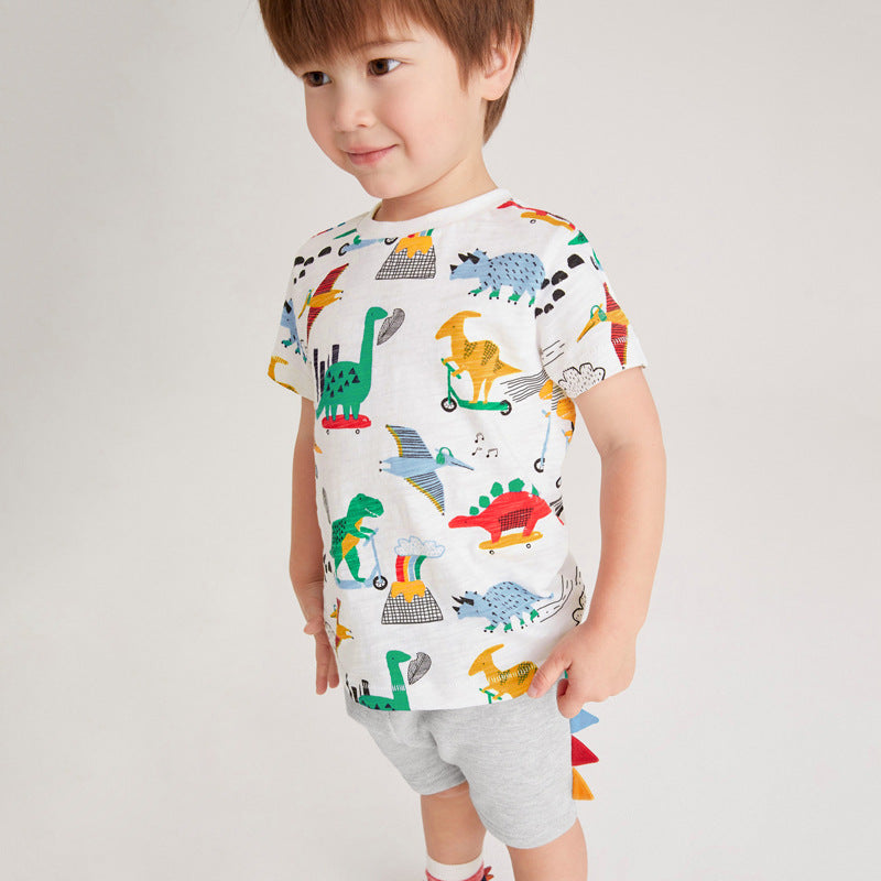 New summer short-sleeved cotton suit for boys, stylish and comfortable