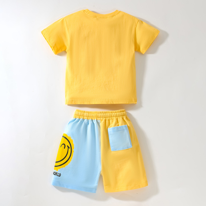 Boys' color-blocked short-sleeved T-shirt set, made from soft cotton for comfort