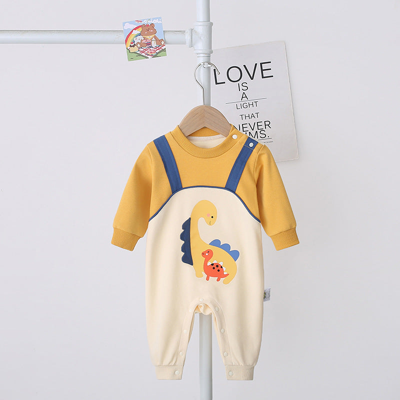 Spring and autumn baby boy clothes, cute dinosaur long sleeve romper