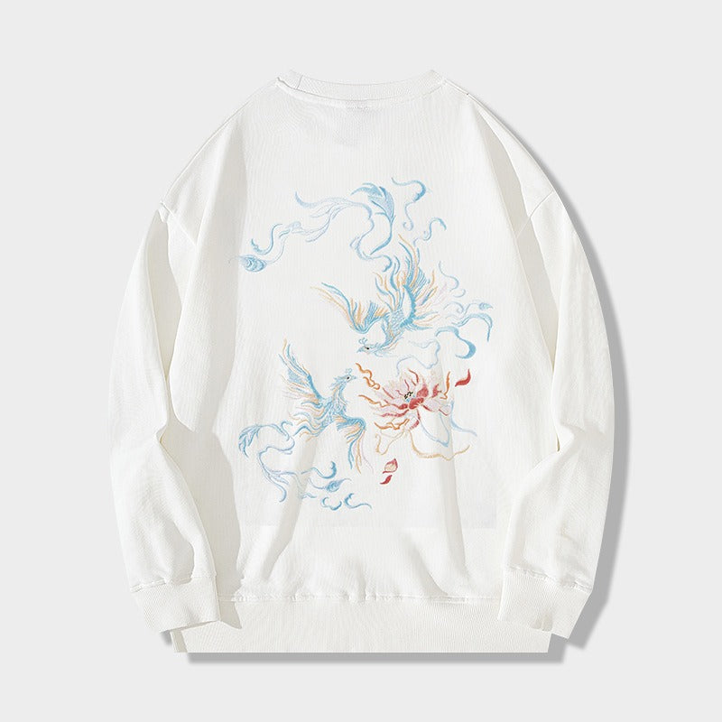 Men's Chinese-style sweatshirt with intricate phoenix embroidery, blending tradition and style