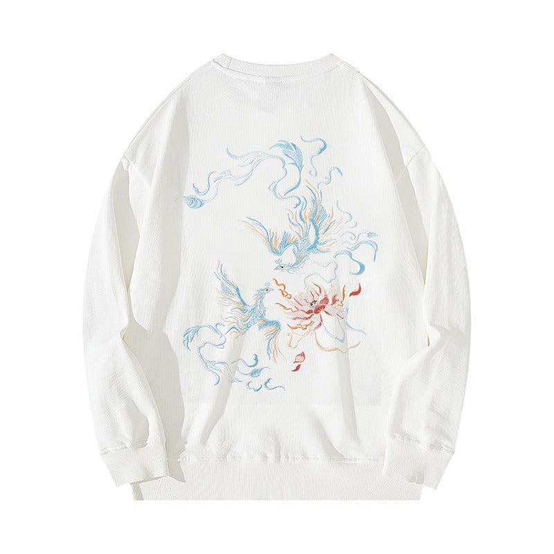 Men's Chinese-style sweatshirt with intricate phoenix embroidery, blending tradition and style