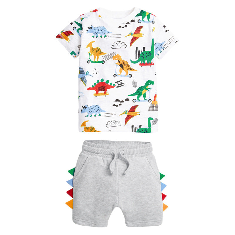 New summer short-sleeved cotton suit for boys, stylish and comfortable