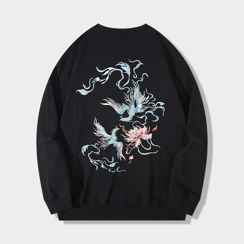 Men's Chinese-style sweatshirt with intricate phoenix embroidery, blending tradition and style