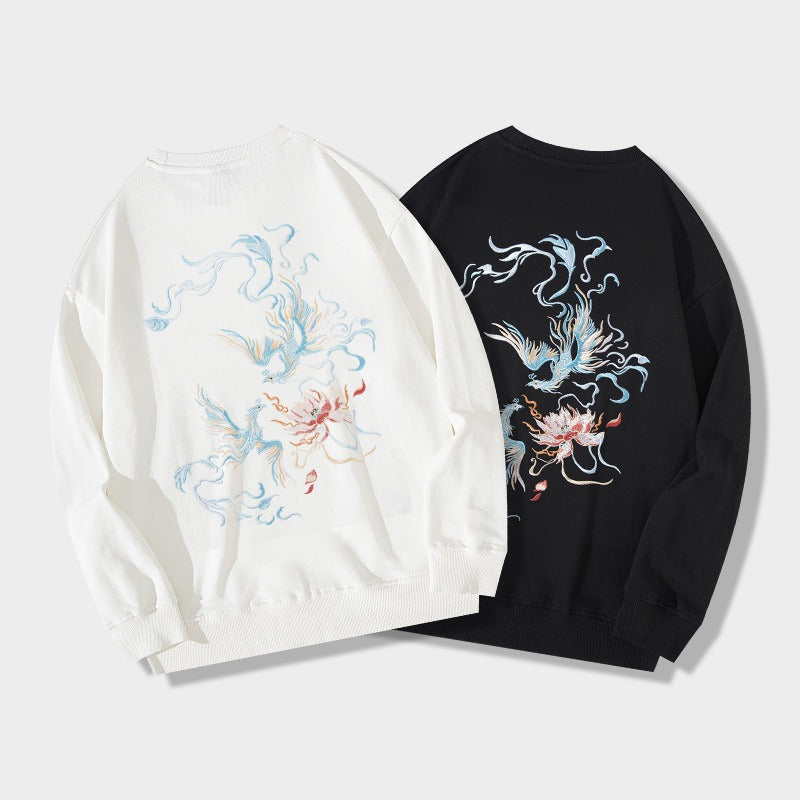 Men's Chinese-style sweatshirt with intricate phoenix embroidery, blending tradition and style