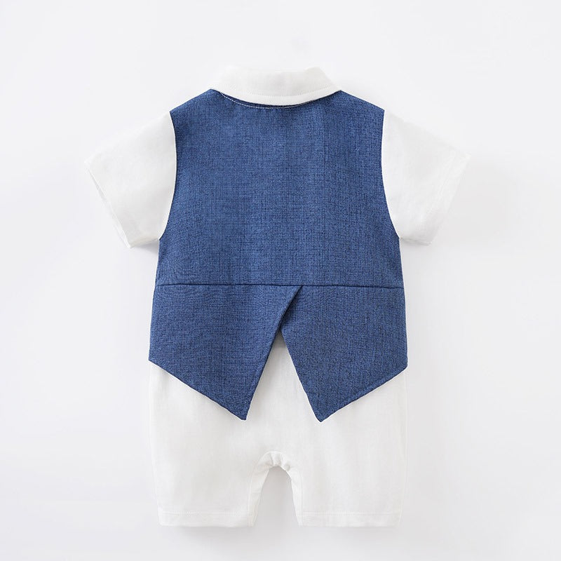 Newborn baby jumpsuit in British style, short-sleeved gentleman outfit for one-year-olds