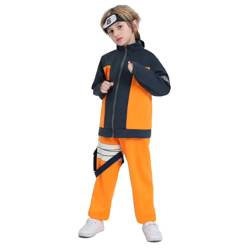 Hot boys' Uzumaki jacket, pants, headband, wig, and kunai props