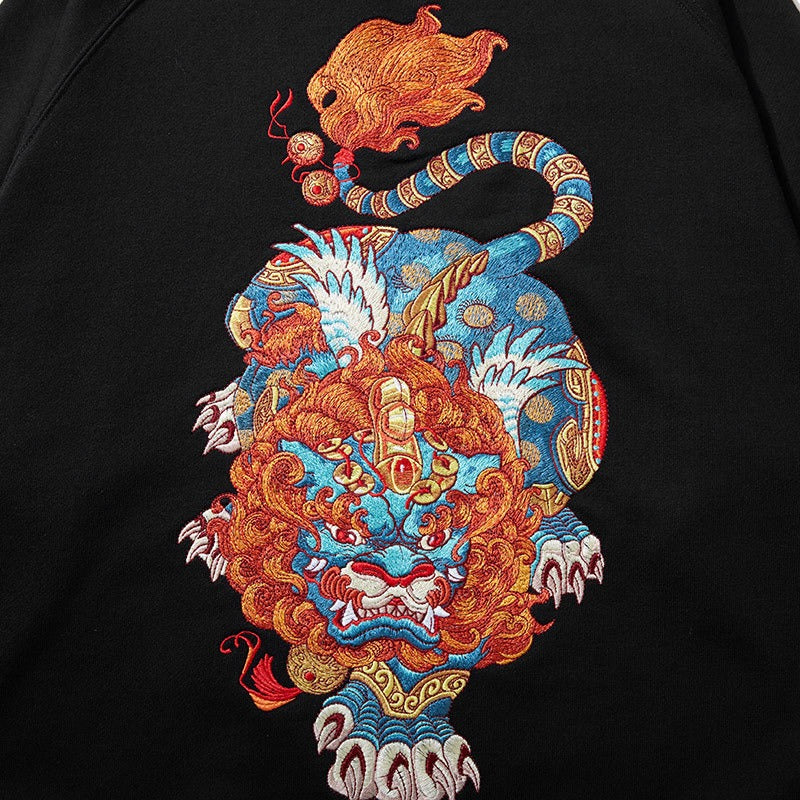 Men's heavy embroidery Pixiu sweatshirt, loose fit, showcasing Chinese style national trend