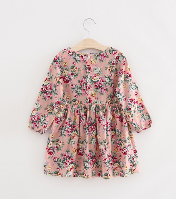 Girls' long sleeve flower-printed princess dress, perfect for summer charm