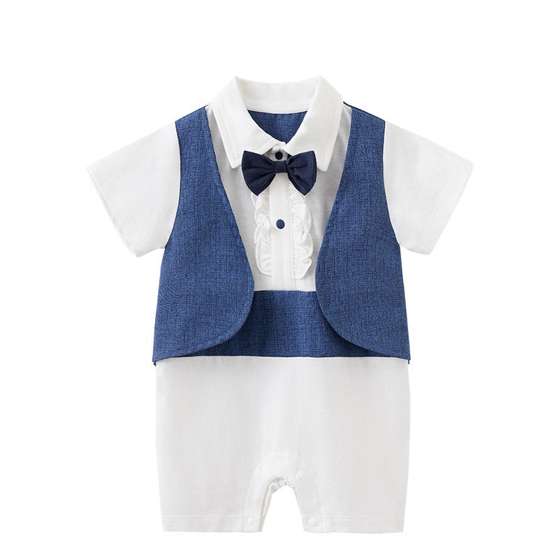 Newborn baby jumpsuit in British style, short-sleeved gentleman outfit for one-year-olds