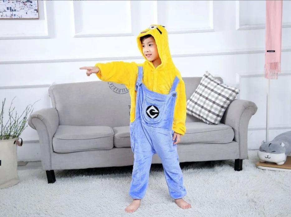 Cartoon animal flannel jumpsuit pajamas for boys, perfect winter homewear for comfort and fun