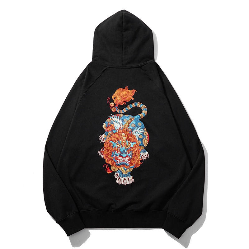 Men's heavy embroidery Pixiu sweatshirt, loose fit, showcasing Chinese style national trend