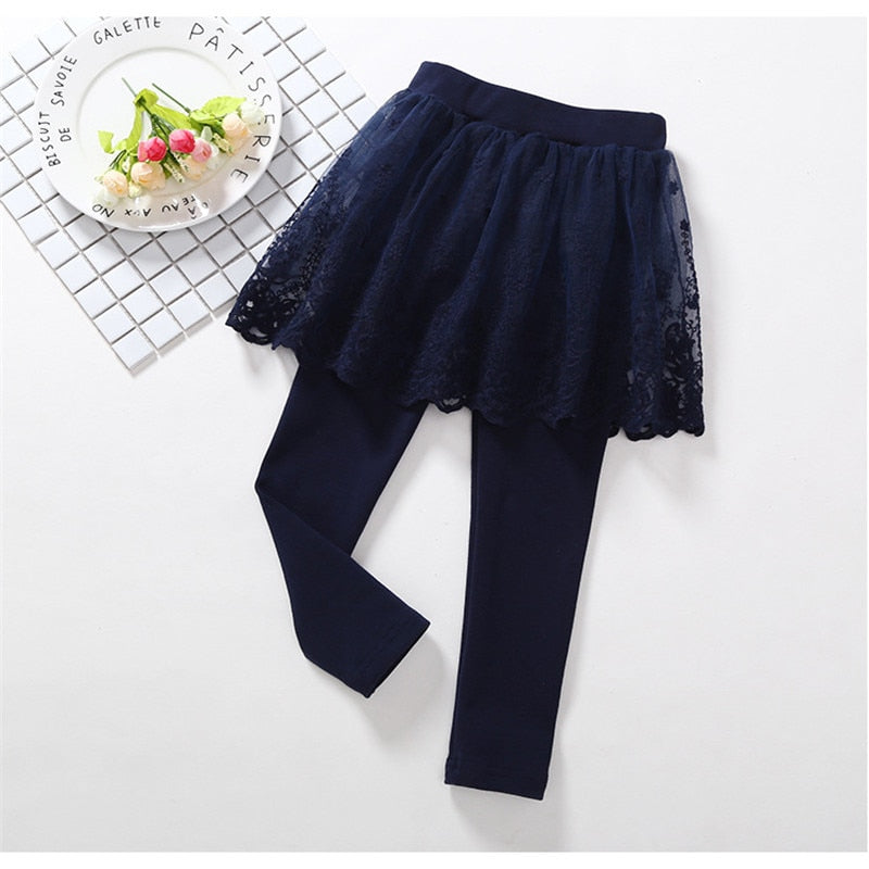 "Adorable Cotton Girls' Leggings with Lace Princess skirt Pants, Perfect for Spring & Autumn."