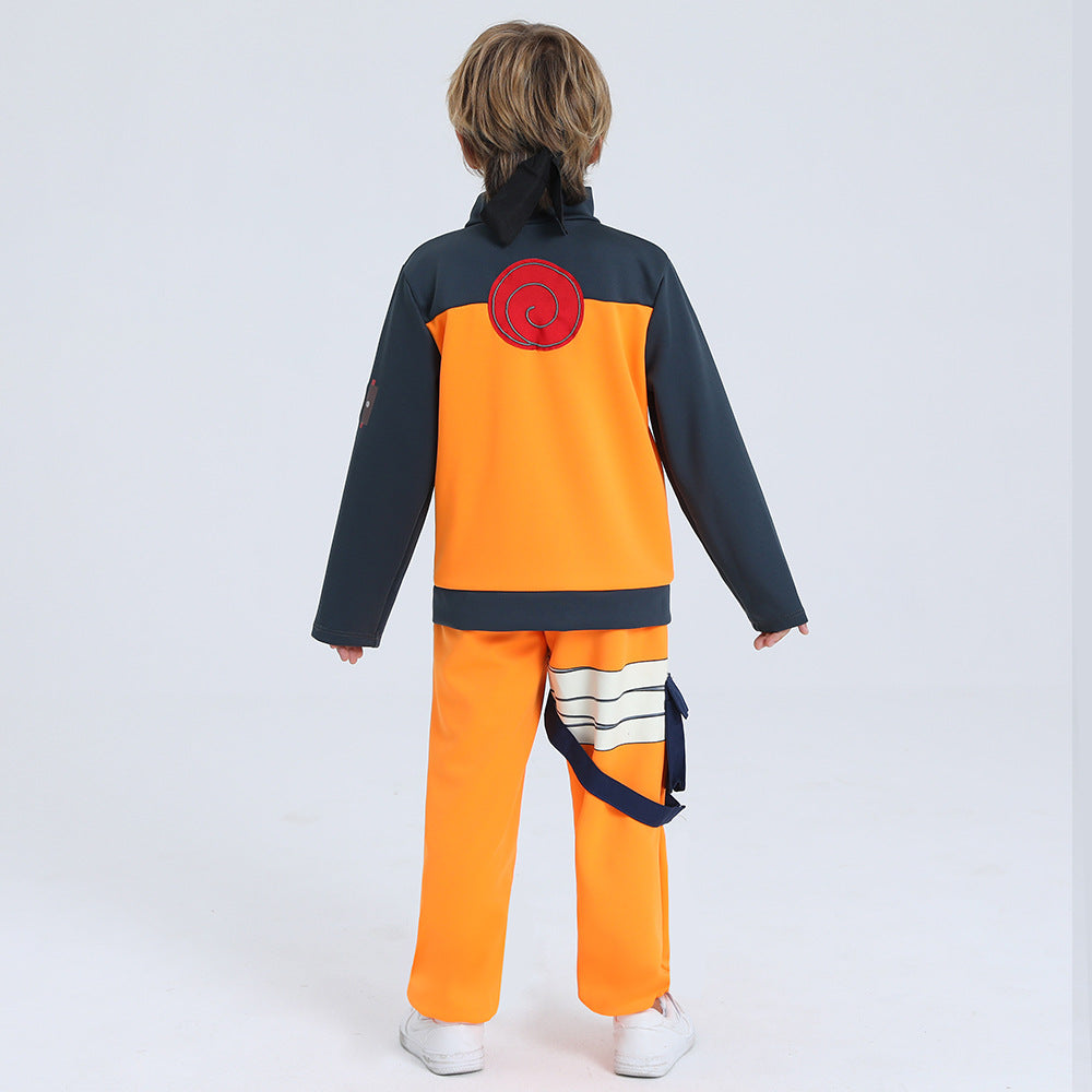 Hot boys' Uzumaki jacket, pants, headband, wig, and kunai props