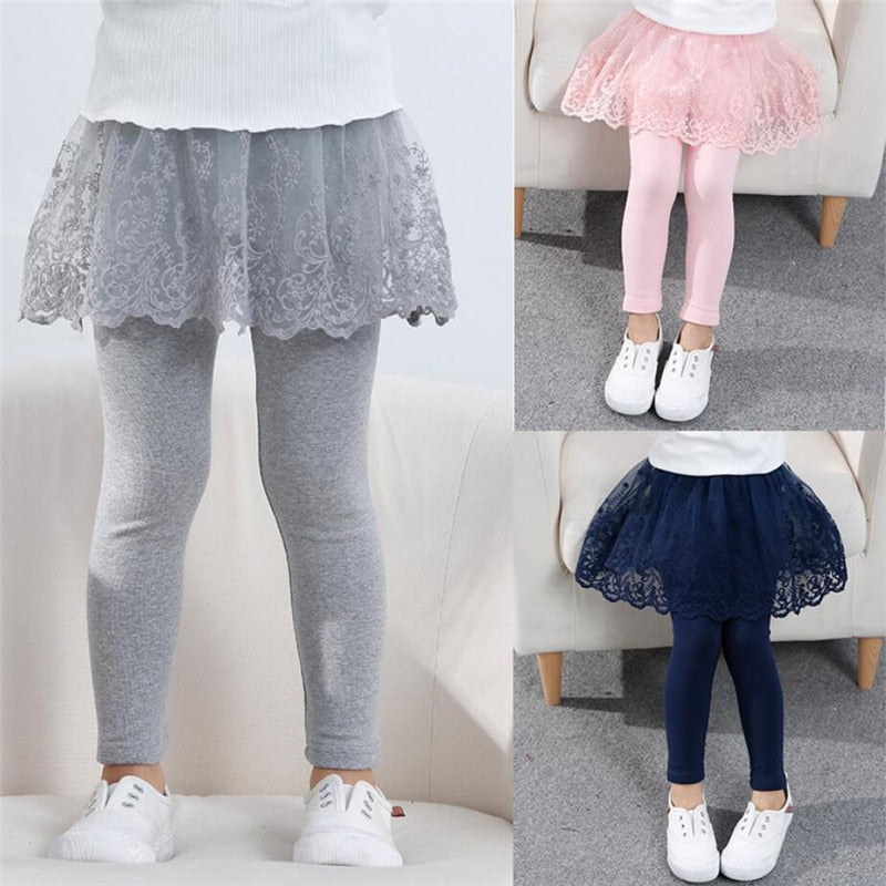 "Adorable Cotton Girls' Leggings with Lace Princess skirt Pants, Perfect for Spring & Autumn."