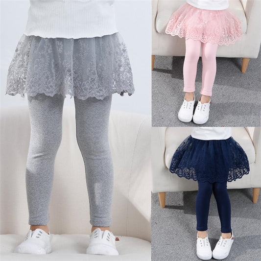 "Adorable Cotton Girls' Leggings with Lace Princess skirt Pants, Perfect for Spring & Autumn."