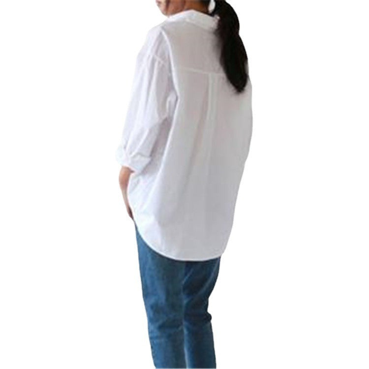 Elegant White Long Sleeve Shirt - Relaxed Fit Women's Blouse