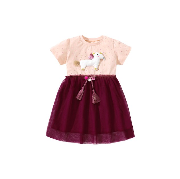 New summer girls' princess skirt, short-sleeved mesh dress for a charming look