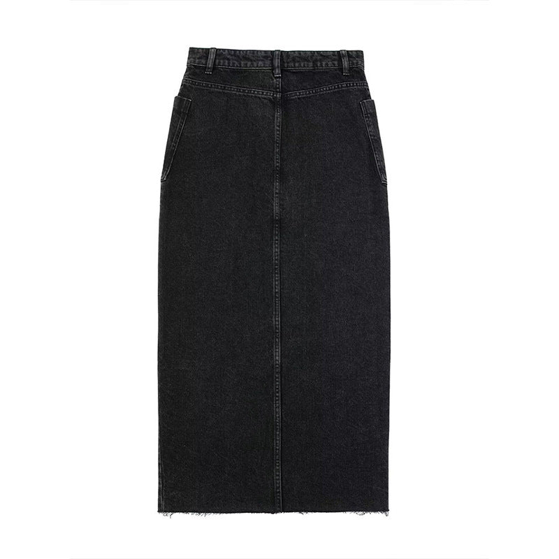 Fashionable midi skirt for women, vintage streetwear style with high waist and slit design