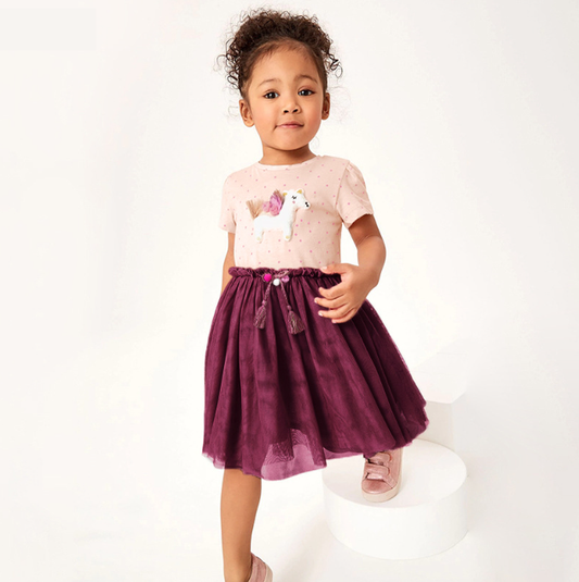 New summer girls' princess skirt, short-sleeved mesh dress for a charming look