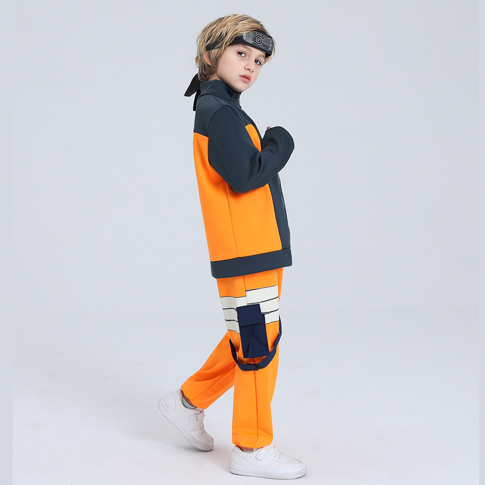 Hot boys' Uzumaki jacket, pants, headband, wig, and kunai props