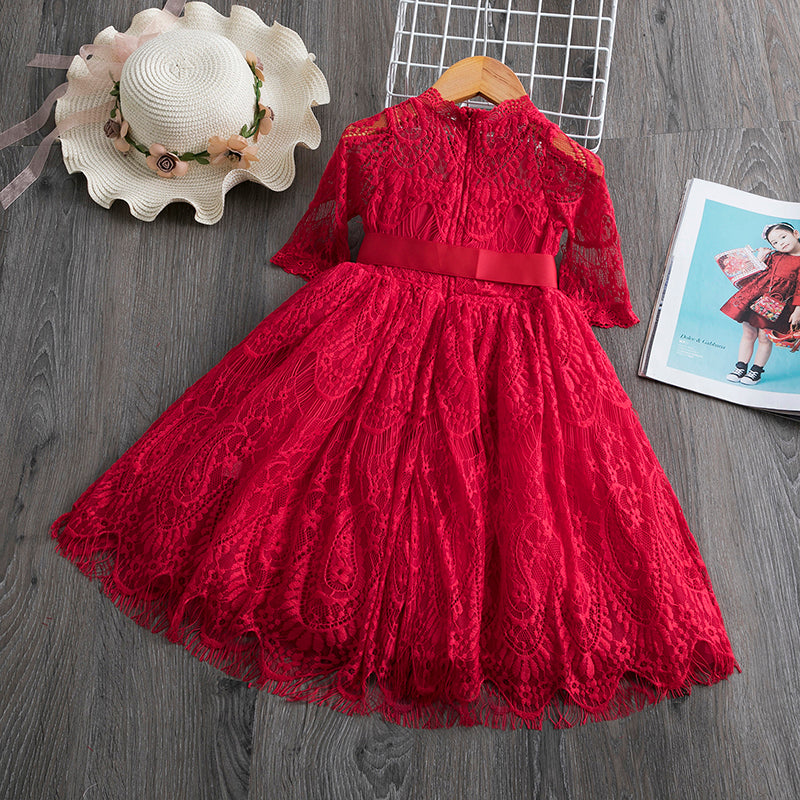 "Charming Lace Tulle Dress for Girls, Perfect for Weddings, Ceremonies, Parties, and Birthdays"