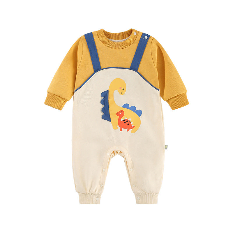 Spring and autumn baby boy clothes, cute dinosaur long sleeve romper