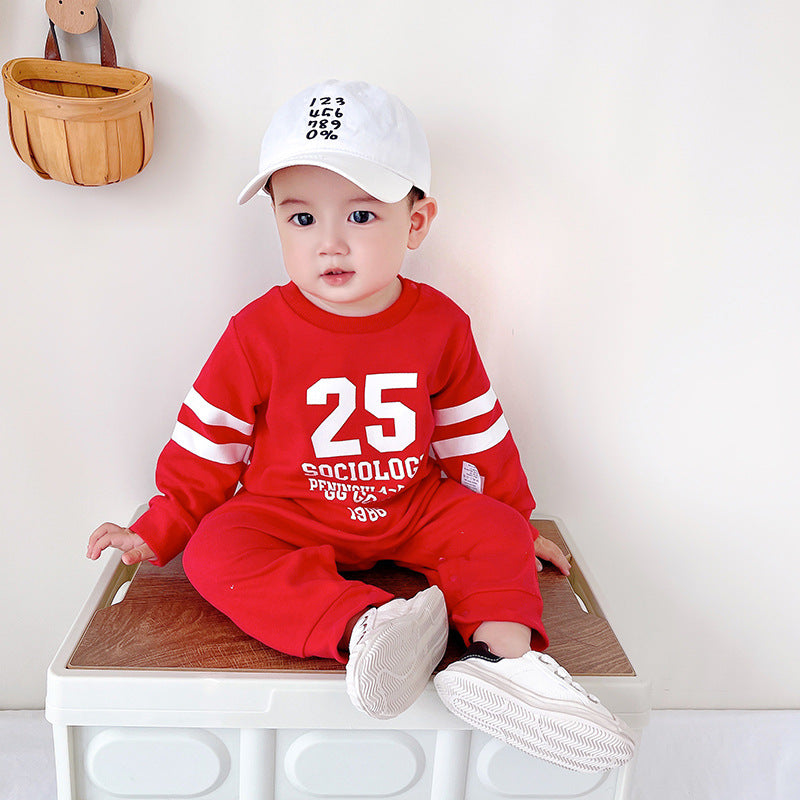 Baby boy's Fall Long Sleeve Romper Onesie, perfect for sports and casual wear