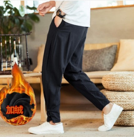 Men's linen buttoned pants, oversized and loose-fit for a relaxed, stylish look