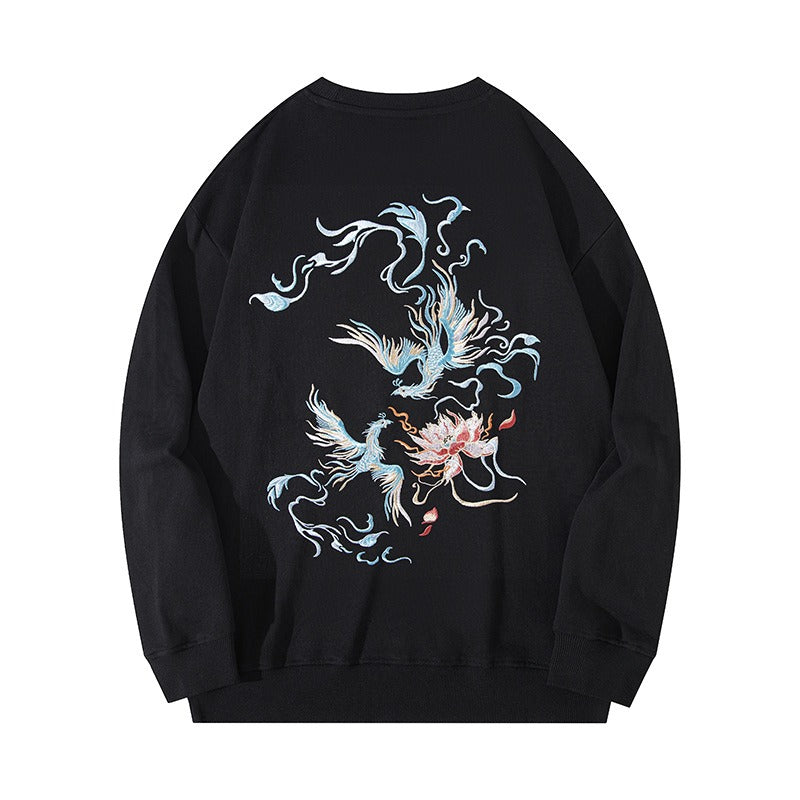 Men's Chinese-style sweatshirt with intricate phoenix embroidery, blending tradition and style