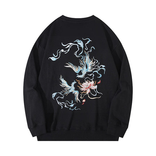 Men's Chinese-style sweatshirt with intricate phoenix embroidery, blending tradition and style