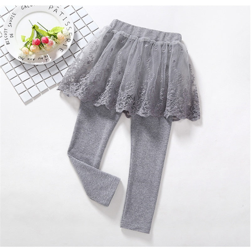 "Adorable Cotton Girls' Leggings with Lace Princess skirt Pants, Perfect for Spring & Autumn."