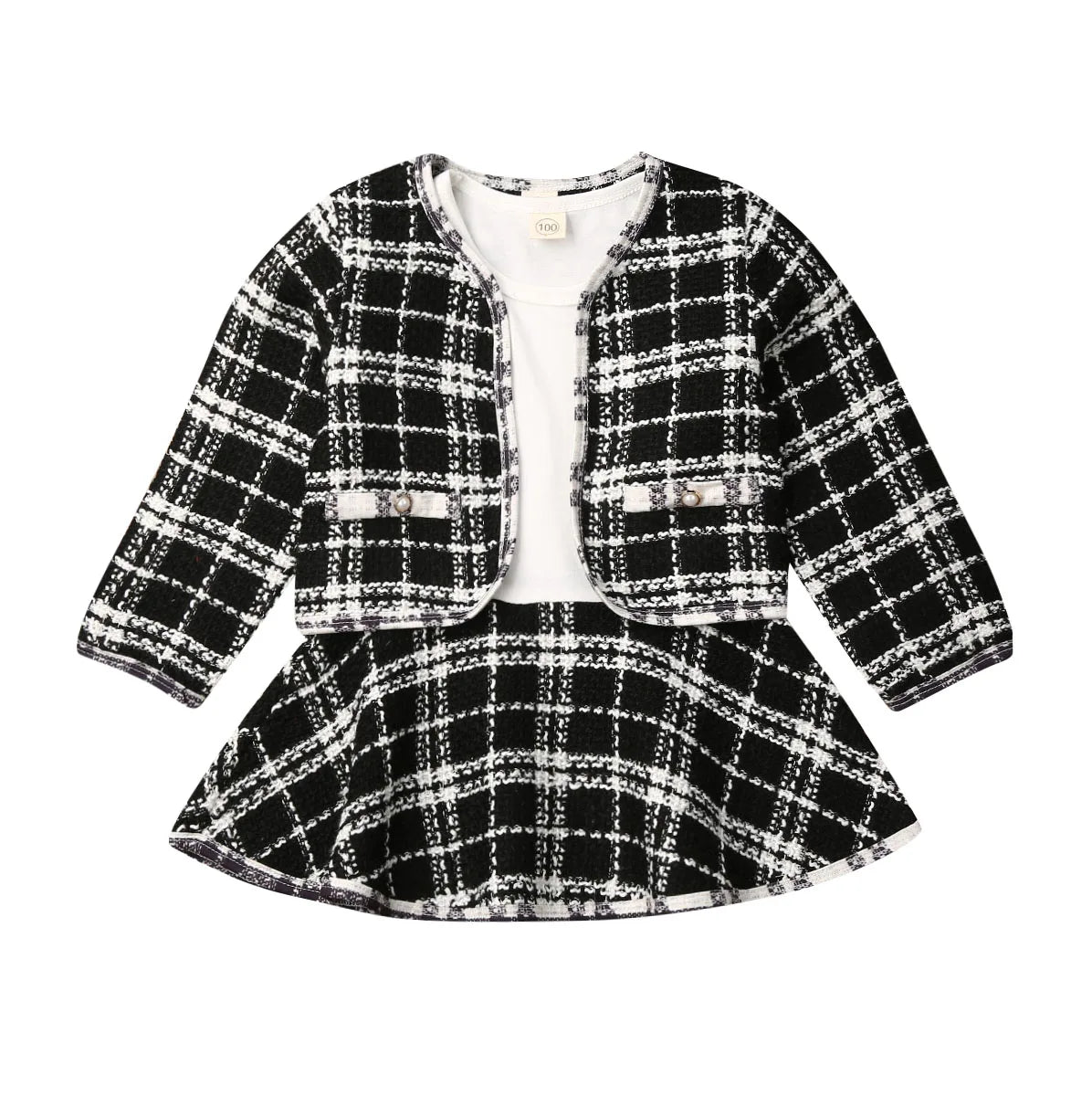 2-piece autumn and winter kids' outfit set: plaid coat and tutu dress for toddlers