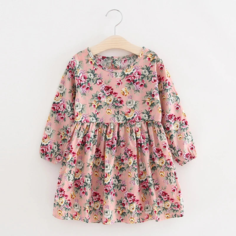 Girls' long sleeve flower-printed princess dress, perfect for summer charm