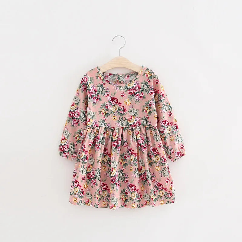 Girls' long sleeve flower-printed princess dress, perfect for summer charm