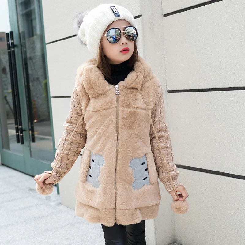 Lovely little bear winter coat for girls, faux fur fleece